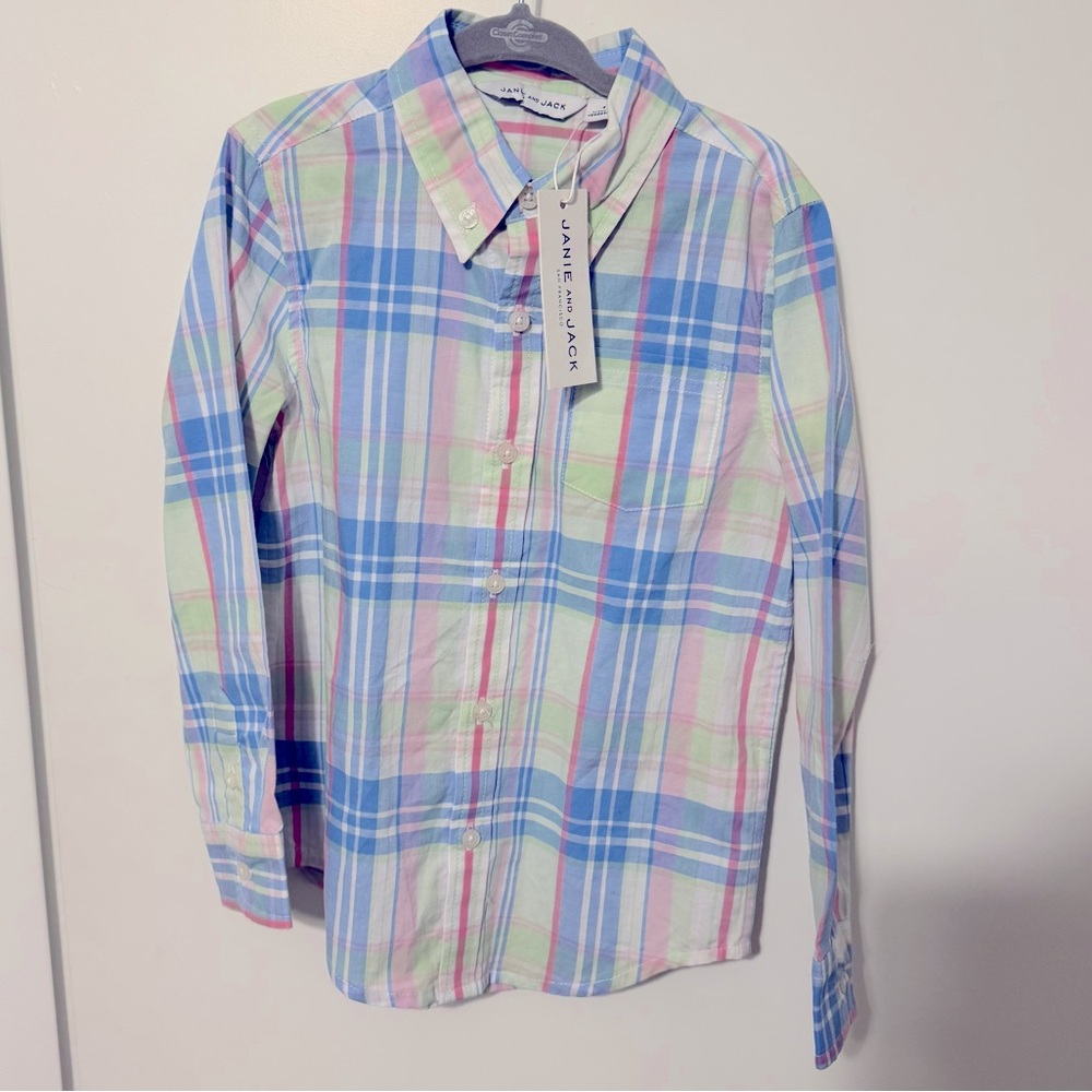 Janie & Jack button down shirt Easter spring plaid size 4 4T boys